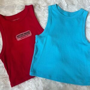 Aeropostale & Hollister set of 2 Red And Aqua Crop Tank tops Size Medium